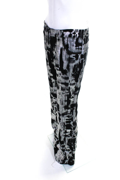 Alexis Womens Cotton Metallic Print Hook & Eye Flare Leg Pants Silver Size M