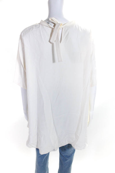 Prabal Gurung Womens Silk Graphic Mock Neck Tied High Low Blouse White Size 4