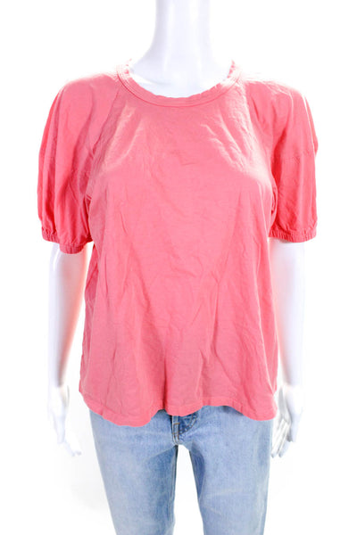 ALC Womens Cotton Puff Short Sleeve T shirt Blouse Pink Size L