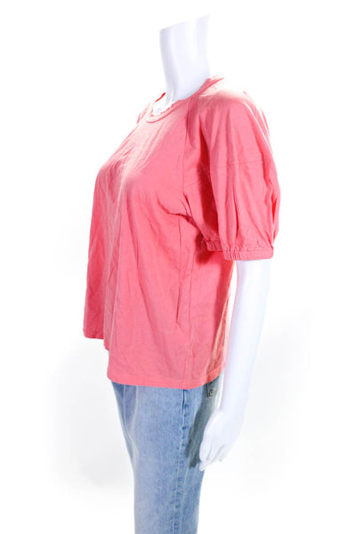 ALC Womens Cotton Puff Short Sleeve T shirt Blouse Pink Size L