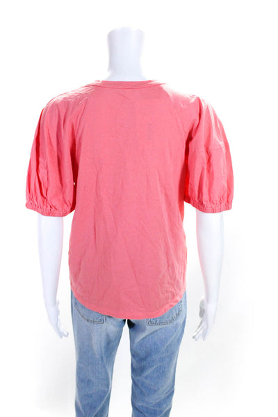 ALC Womens Cotton Puff Short Sleeve T shirt Blouse Pink Size L