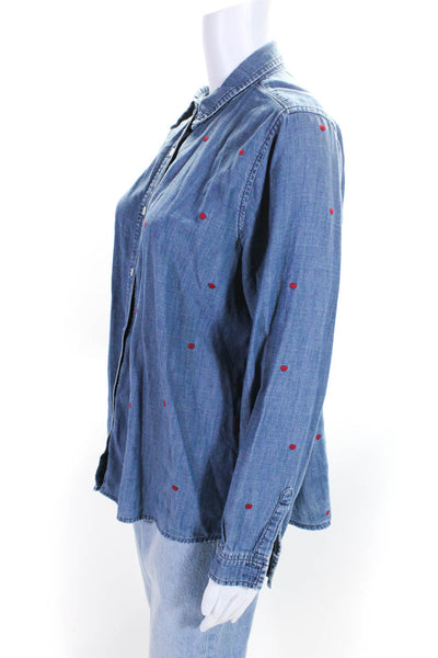 The Great Womens Cotton Embroidered Heart Button Down Denim Shirt Blue Size 3