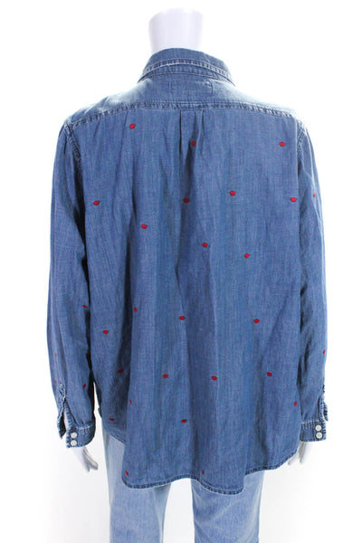 The Great Womens Cotton Embroidered Heart Button Down Denim Shirt Blue Size 3