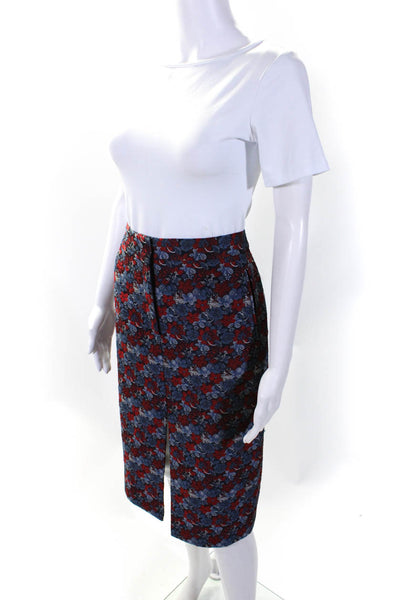 BCBGMAXAZRIA Womens Floral Print Cut Out Front Pencil Skirt Blue Red Size M