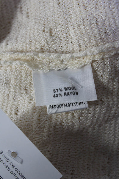 St. John Sport Womens Scallop Trim Crew Neck Sweater White Wool Size Large