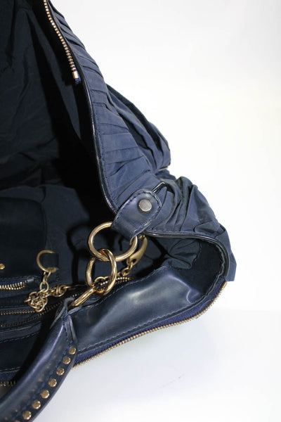 Stella McCartney Womens Pleated Gold Tone Large Shoulder Handbag Navy Blue