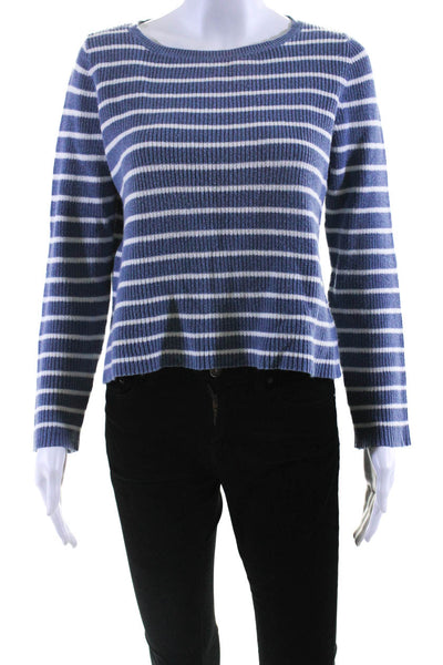 Eileen Fisher Womens Cotton Knit Striped Print Sweater Top Blue White Size XS