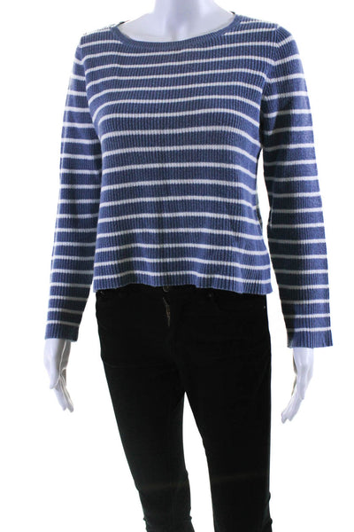 Eileen Fisher Womens Cotton Knit Striped Print Sweater Top Blue White Size XS