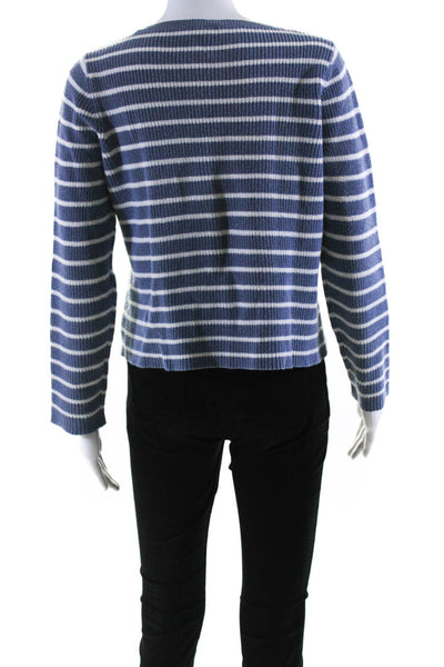 Eileen Fisher Womens Cotton Knit Striped Print Sweater Top Blue White Size XS