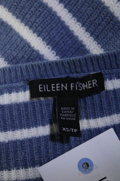 Eileen Fisher Womens Cotton Knit Striped Print Sweater Top Blue White Size XS