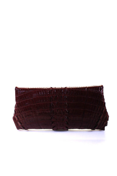 Raven Kauffman Womens Crocodile Skin Magnetic Lock Flapped Clutch Handbag Red