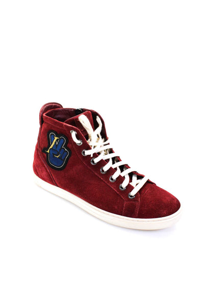 Louis Vuitton Mens Suede Lace Up High Top Zippered Sneakers Red White Size 7
