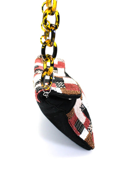Roller Rabbit Womens Embroidered Glass Bead Snap Button Crossbody Handbag Black