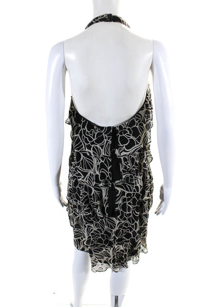 Muse Womens Open Back Halter Floral Silk Tiered Dress Black White Size 6