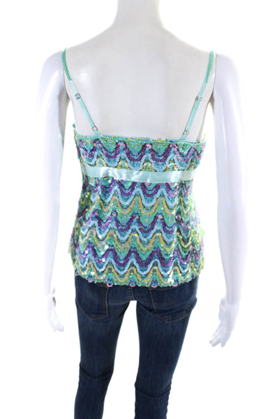 Cynthia Cynthia Steffe Womens Spaghetti Strap Sequin Top Blue Multi Size 8