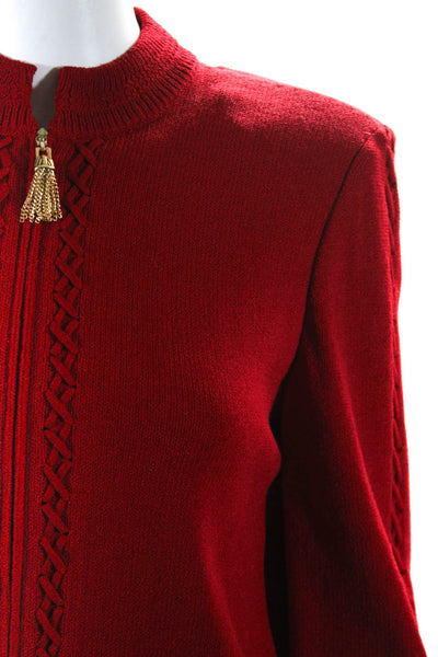 St. John Collection Womens Front Zip Mock Neck Santana Knit Jacket Red Size 4