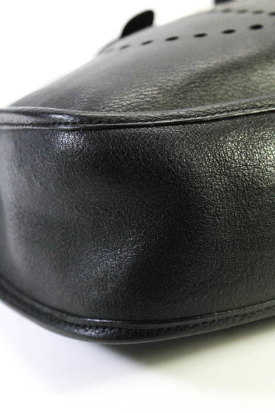 Hermes Womens Evelyne Perforated H Leather Shoulder Bag Handbag Black