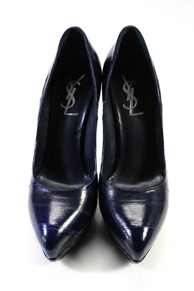 Yves Saint Laurent Womens Eel Skin Platform Stiletto Pumps Indigo Size 37 7