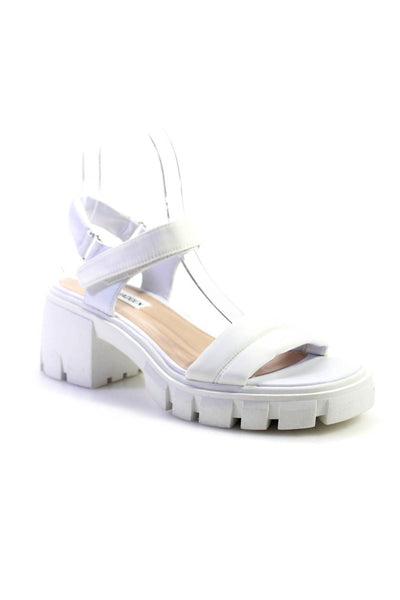 Steve Madden Womens White Ankle Strap Block Heels Sandals Shoes Size 6M