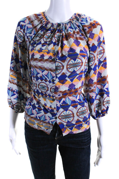 Tucker Womens Silk Abstract Print Long Sleeve Blouse Multicolor Size M