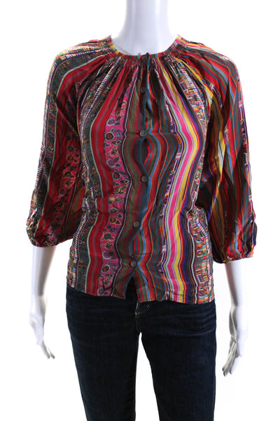 Tucker Womens Silk Striped Button Down Long Sleeve Blouse Multicolor Size L