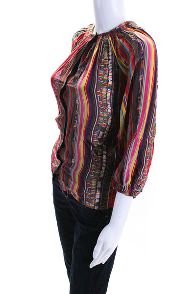 Tucker Womens Silk Striped Button Down Long Sleeve Blouse Multicolor Size L