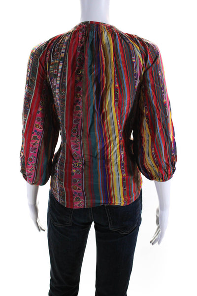 Tucker Womens Silk Striped Button Down Long Sleeve Blouse Multicolor Size L