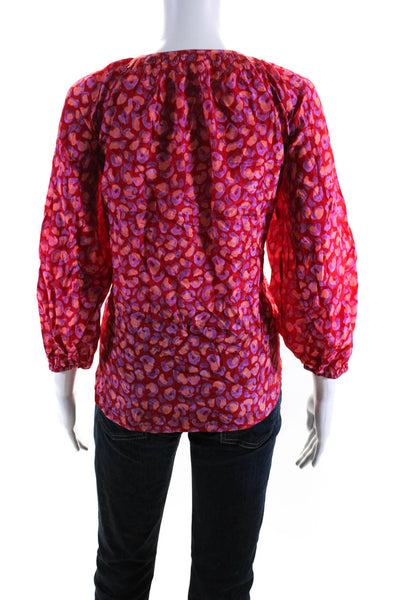 Tucker Womens Silk Leopard Print Long Sleeve Button Down Blouse Top Red Size M