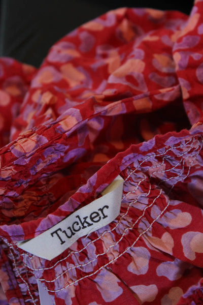 Tucker Womens Silk Leopard Print Long Sleeve Button Down Blouse Red Size M