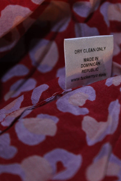 Tucker Womens Silk Leopard Print Long Sleeve Button Down Blouse Red Size M
