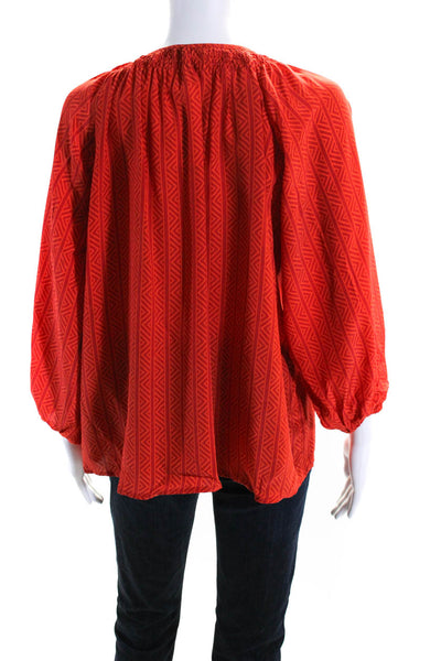 Tucker Womens Silk Geometric Print Long Sleeve Button Down Blouse Red Size M