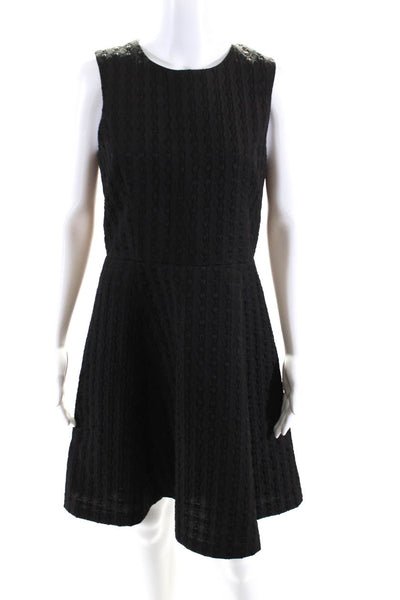Theory Women's Round Neck Sleeveless Textured Fit Flare Mini Dress Black Size 6