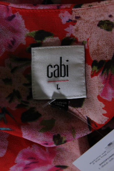 Cabi Womens Floral Cold Shoulder Sleeveless V Neck Tank Blouse Red Pink Size L