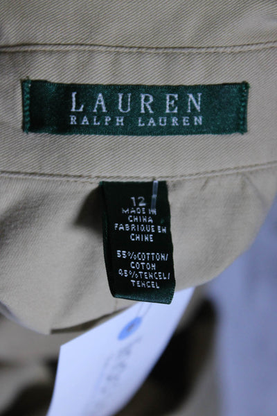 Lauren Ralph Lauren Womens Long Sleeved Button Down Midi Shirt Dress Tan Size 12