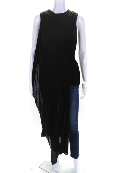 Herve L. Leroux Couture Womens Draped Ruched High Low Blouse Black Size EU4R4