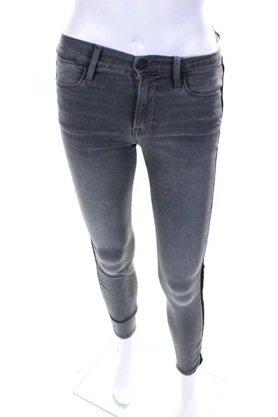 Frame Denim Womens Grimes Le High Skinny Velvet Striped Jeans Gray Black Size 24
