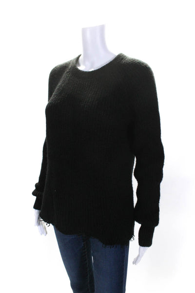 Chrldr Womens Knit Raw Hem Long Sleeved Crew Neck Pullover Sweater Black Size S