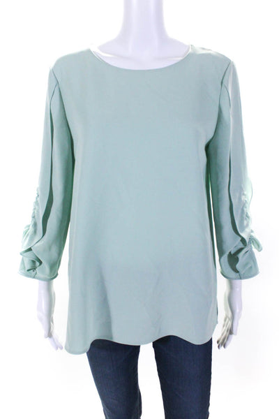 Lafayette 148 New York Womens Ruffled Long Sleeve Blouse Top Mint Green Size M