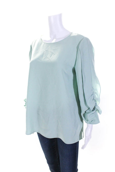 Lafayette 148 New York Womens Ruffled Long Sleeve Blouse Top Mint Green Size M