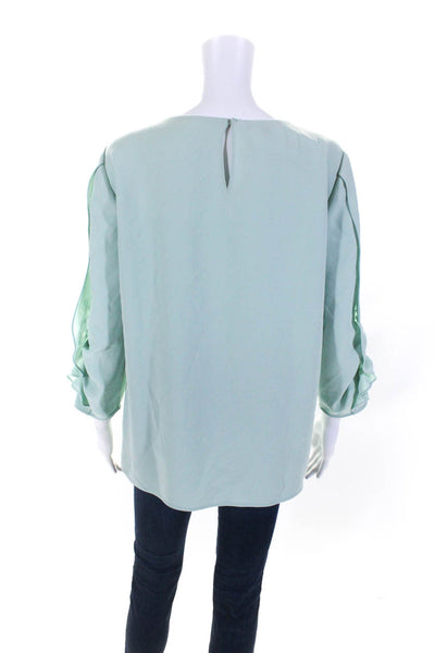 Lafayette 148 New York Womens Ruffled Long Sleeve Blouse Top Mint Green Size M