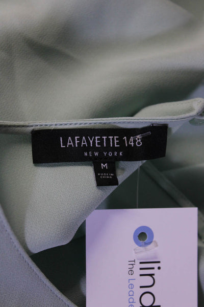 Lafayette 148 New York Womens Ruffled Long Sleeve Blouse Top Mint Green Size M