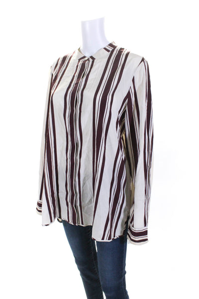 Tory Burch Womens Silk Long Sleeve Striped Button Down Blouse Red Size 12