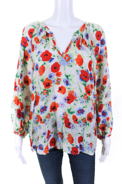 Joie Womens Silk Long Sleeve Floral Print V Neck Blouse Multicolor Size L