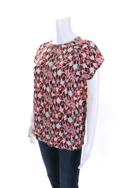 Joie Womens Silk Geometric Print Cutout Short Sleeve Blouse Red Size L