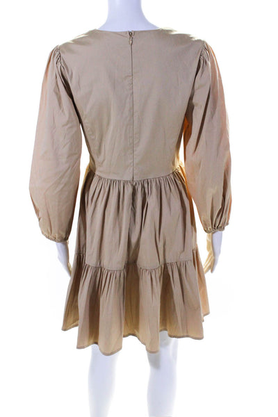 Twinset Actitude Wimens Cotton Blend V-Neck Tiered Mini Dress Beige Sizee S