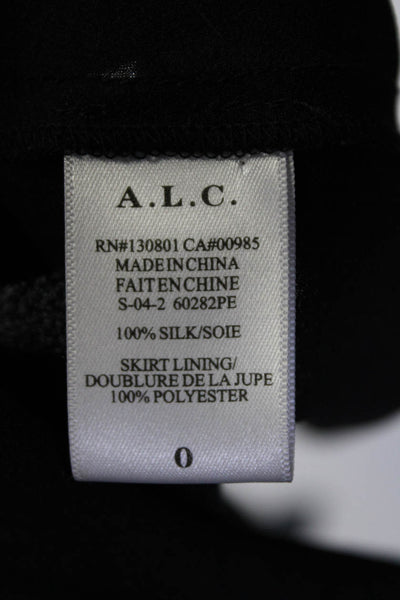 A.L.C. Womens Silk Floral Belted Stretch Waist Long Sleeve Dress Black Size 0