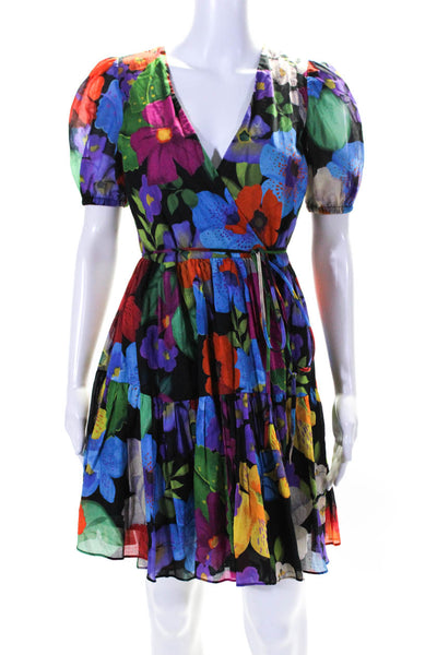 Twinset Womens Cotton Floral V-Neck Short Sleeve Wrap Dress Multicolor Size 38