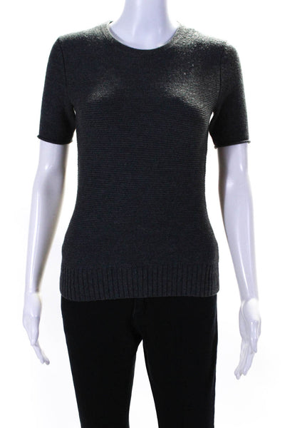 Jason Wu Womens Wool Round Neck Short Sleeve Pullover Knit Top Gray Size XS
