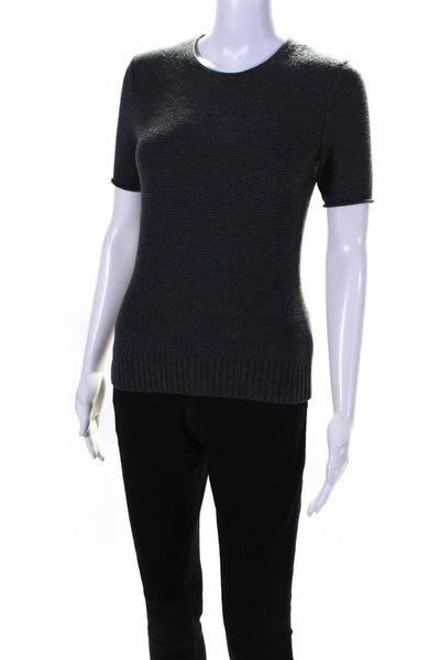 Jason Wu Womens Wool Round Neck Short Sleeve Pullover Knit Top Gray Size XS