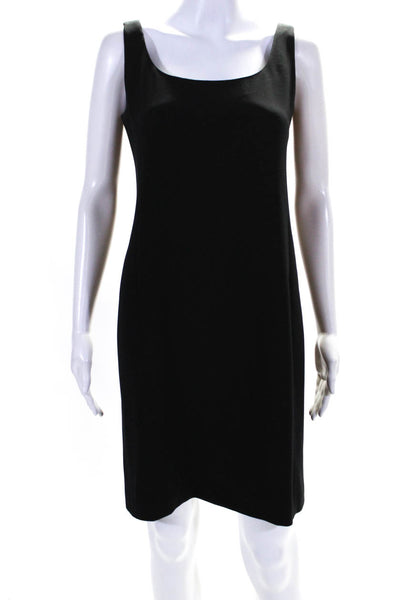 Emanuel Ungaro Womens Back Zip Scoop Neck Sheath Dress Black Wool Size 8